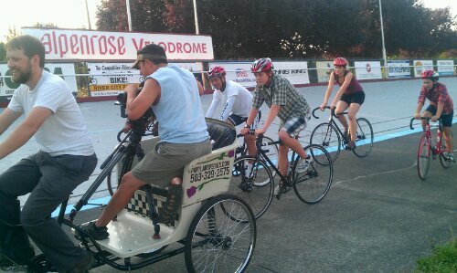 Filming Bike Racers at Alpenrose from a Portland Pedicab